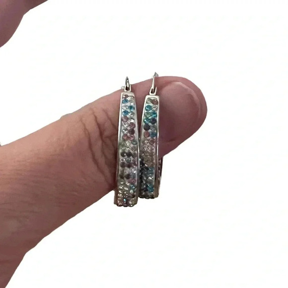 Costume Jewelry Hoop Earrings Silver Color w/Multicolored Pastel Jems - Picture 1 of 3